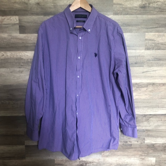 U.S. Polo Assn. Wrinkle Resistant Purple Dress Shirt Long Sleeve 17.5 - Picture 2 of 8